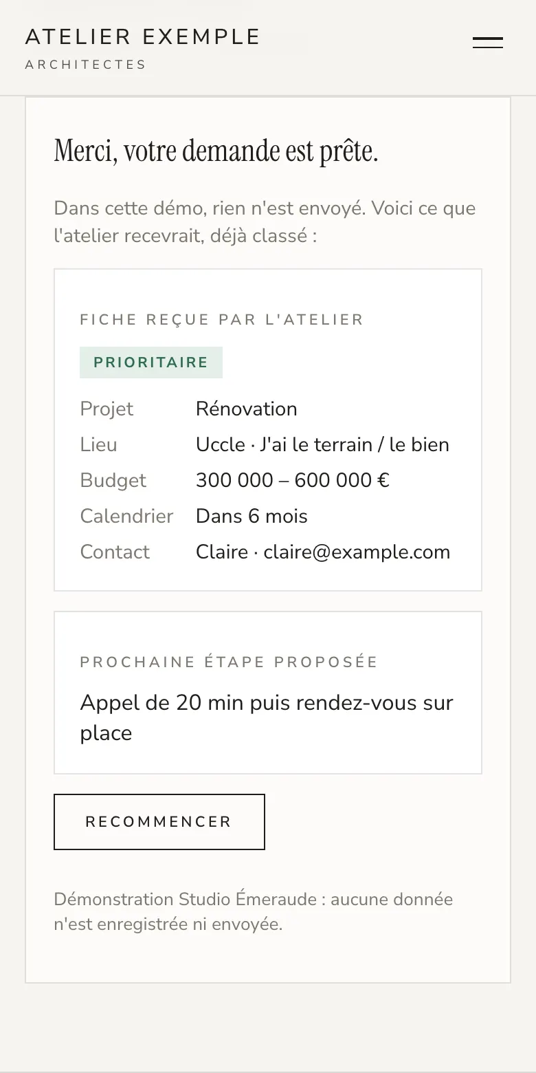 The summary card of a project request, marked as priority, on a phone